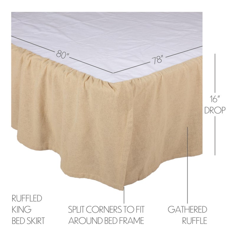 VHC Brands Burlap Vintage Farmhouse King Bed Skirt Tan Distressed Appearance Cotton Solid Color Split Corners Bedroom Decor - Image 2